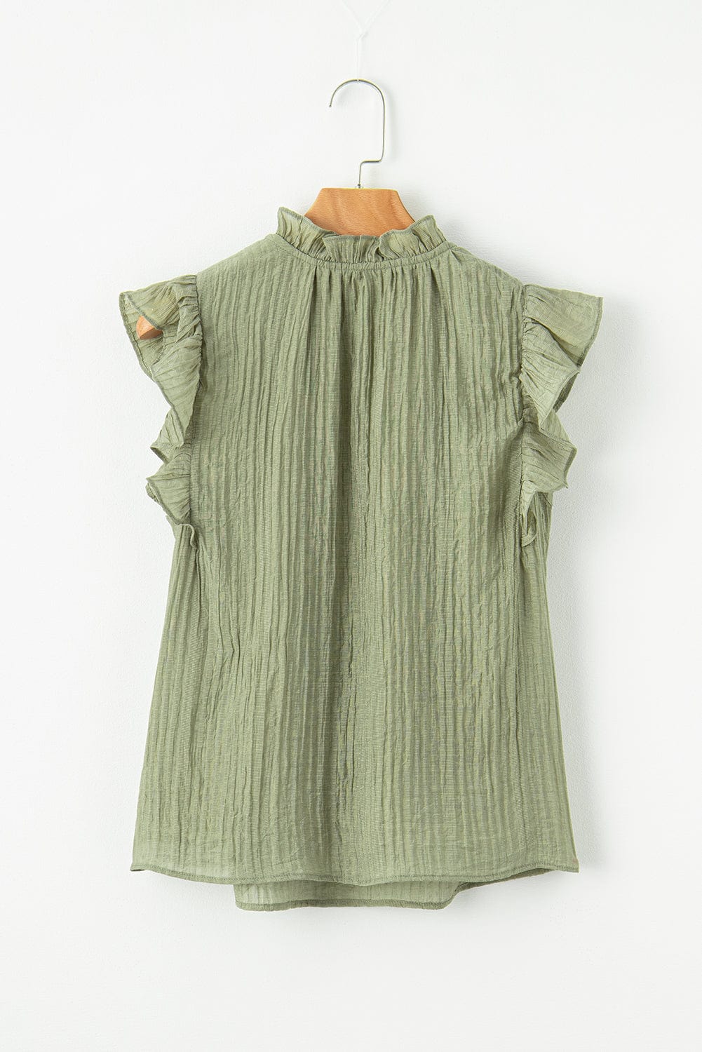 Meadow Mist Green Flutter Sleeve Textured Blouse with V Neck