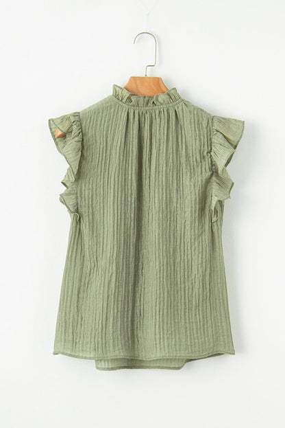 Meadow Mist Green Flutter Sleeve Textured Blouse with V Neck
