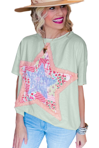 Meadow Mist Green Star Patchwork Relaxed Fit T-shirt