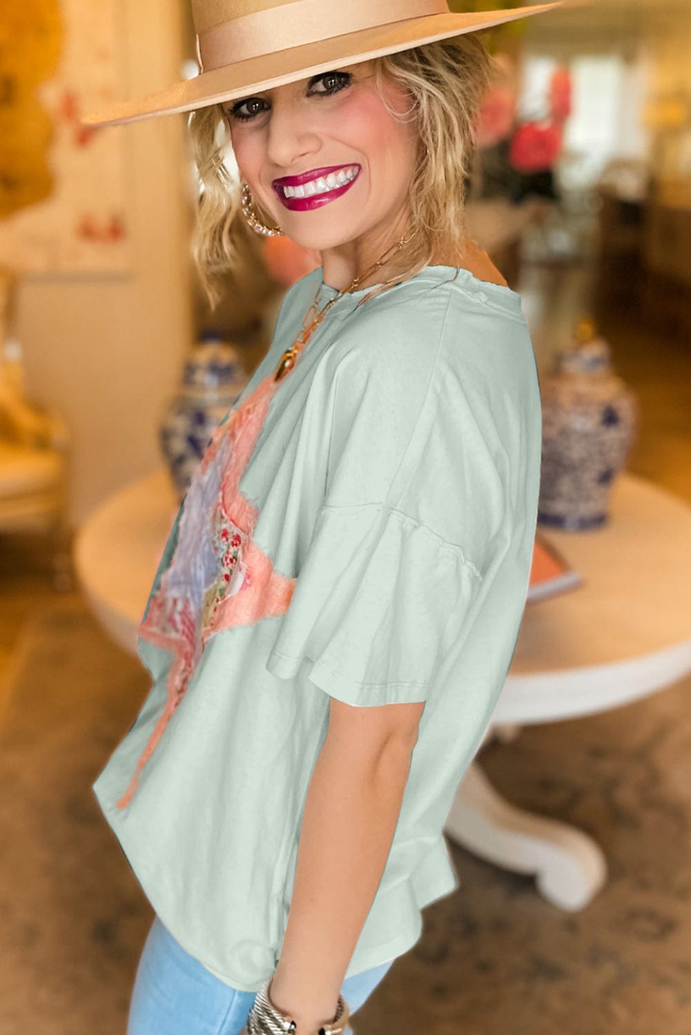 Meadow Mist Green Star Patchwork Relaxed Fit T-shirt