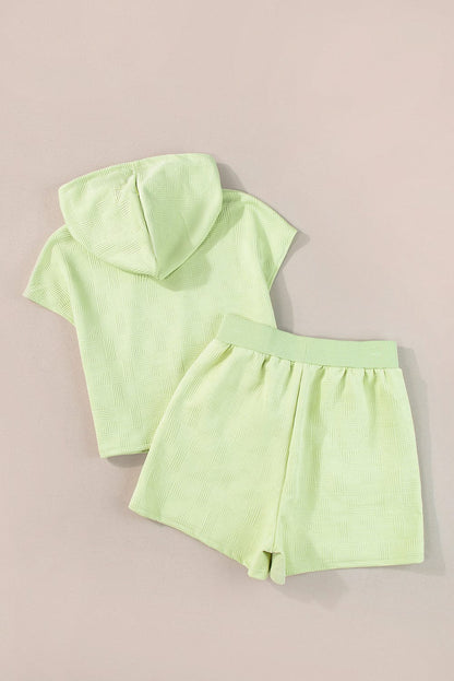 Meadow Mist Green Textured Hoodie and Shorts Co-ord Set