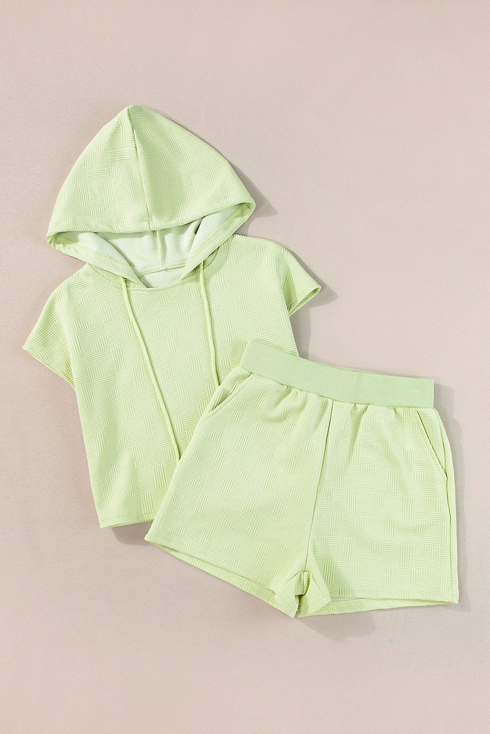 Meadow Mist Green Textured Hoodie and Shorts Co-ord Set
