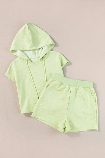 Meadow Mist Green Textured Hoodie and Shorts Co-ord Set