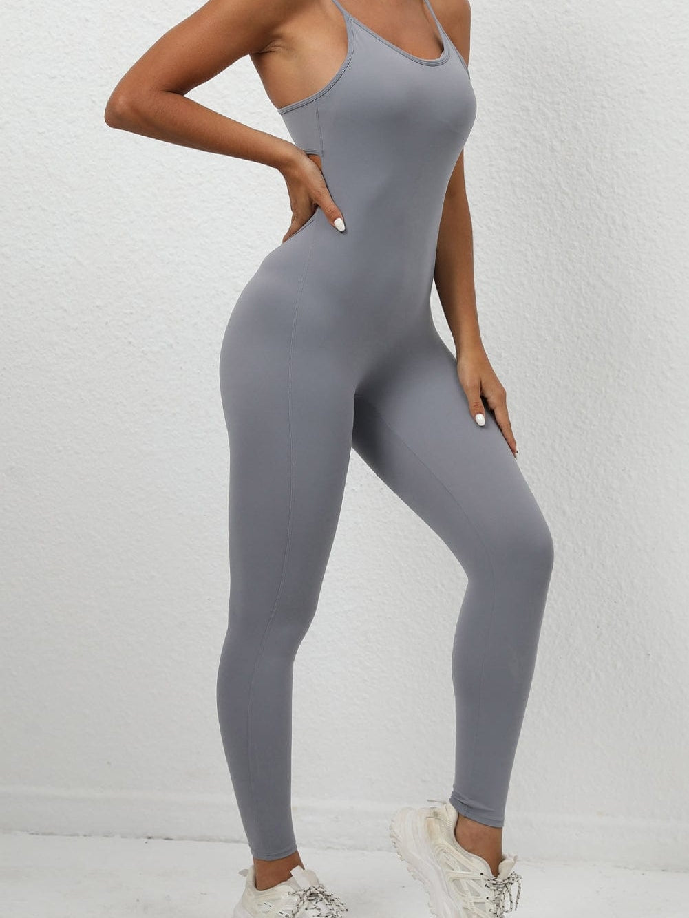 Medium Grey Cut Out Backless Skinny Fit Active Jumpsuit