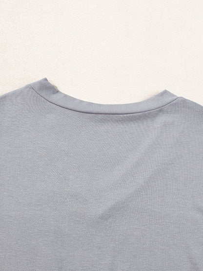 Medium Grey V Neck Pocketed Rounded Hem T-Shirt