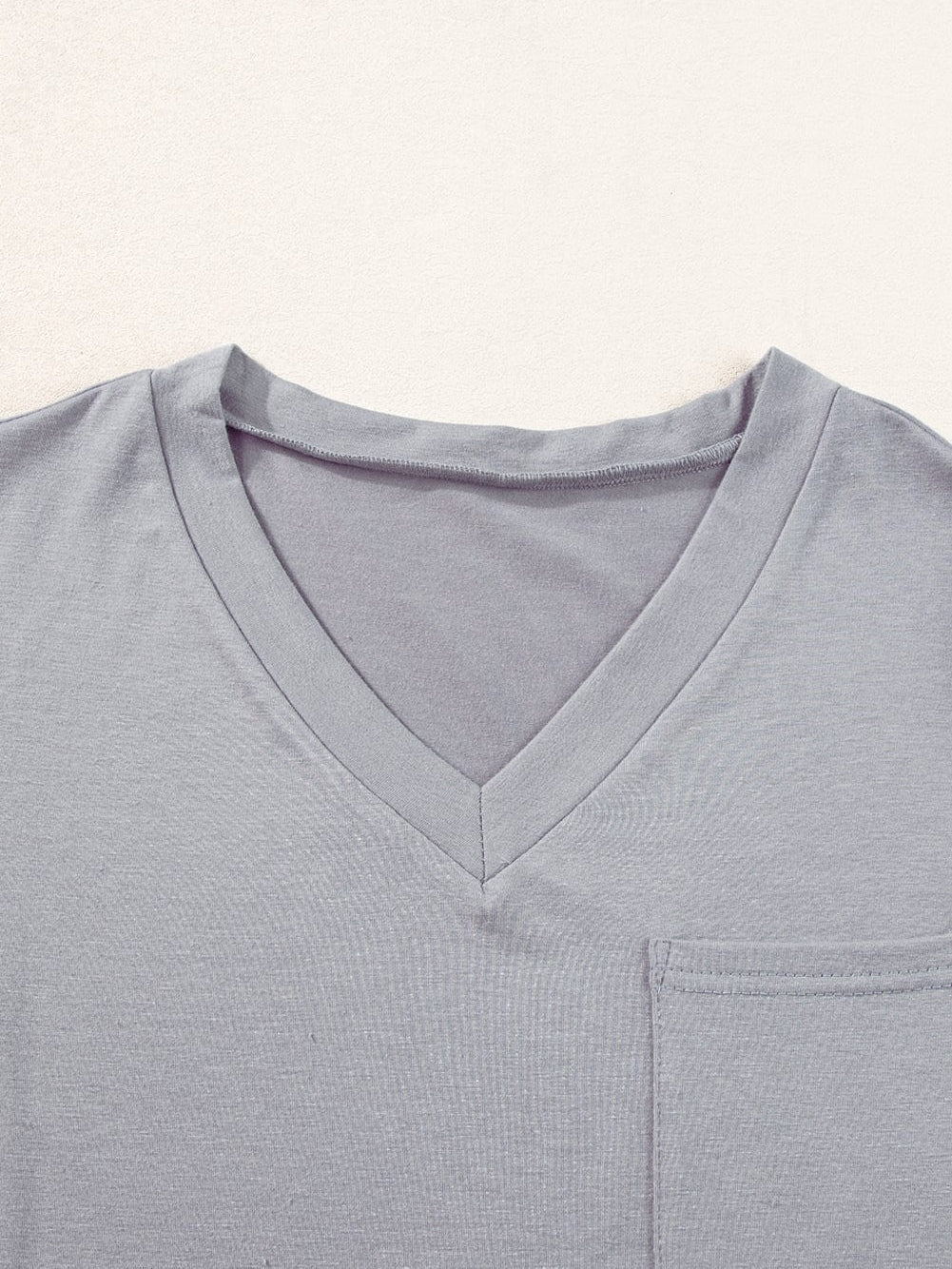 Medium Grey V Neck Pocketed Rounded Hem T-Shirt