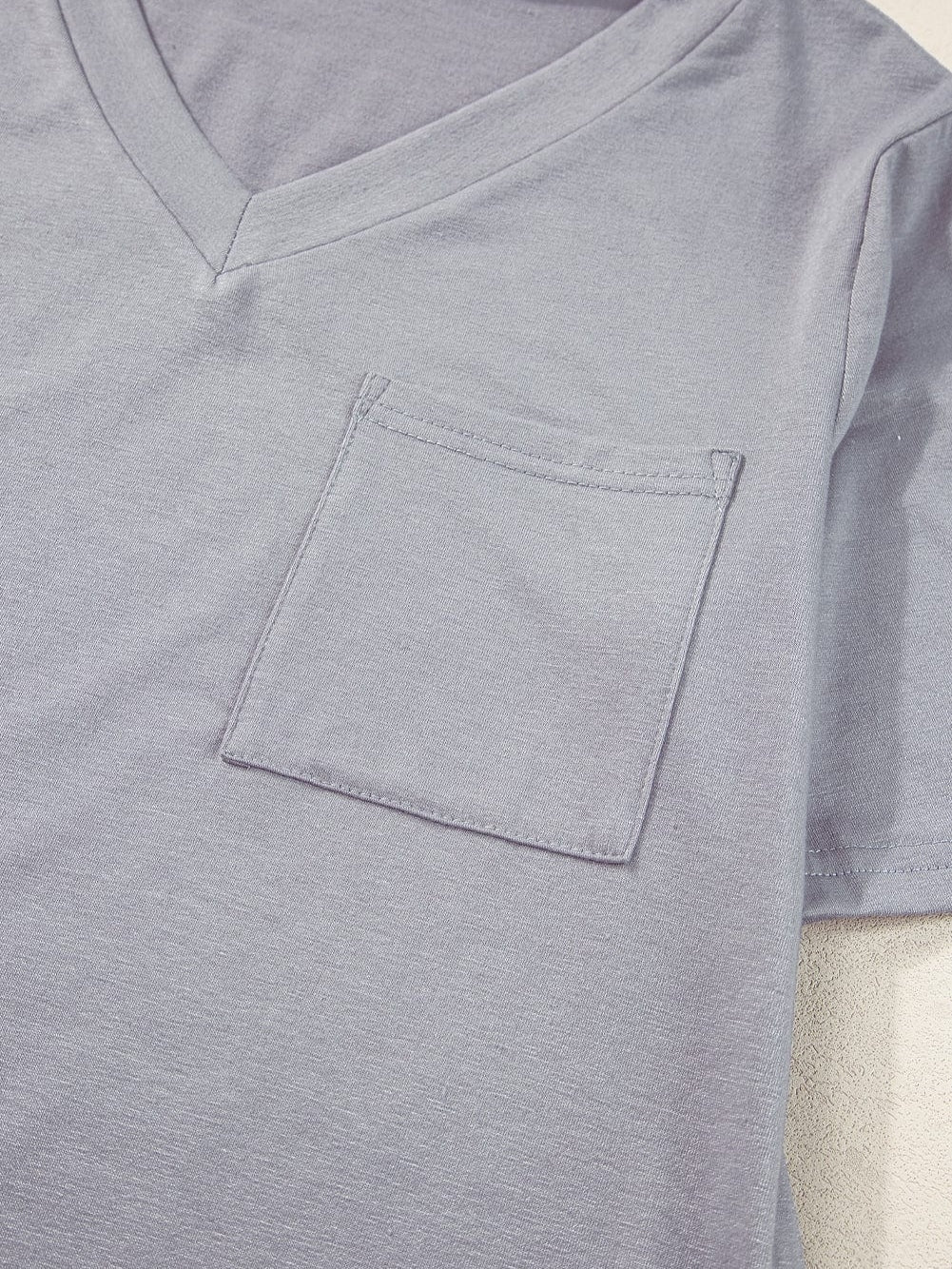 Medium Grey V Neck Pocketed Rounded Hem T-Shirt