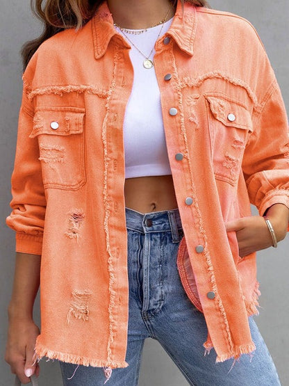 Medium Long Tattered Loose Denim Coat