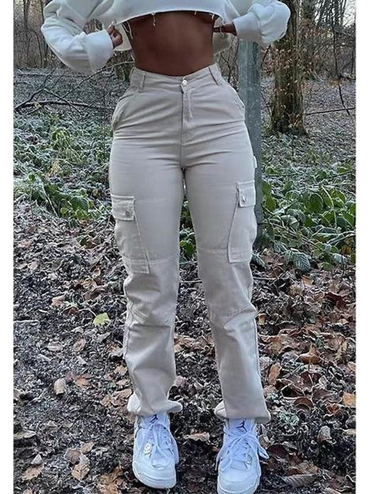 Women's Cargo Pants Normal Cotton Blend Plain Black Beige Fashion Mid Waist Full Length Casual Weekend Summer Spring &  Fall