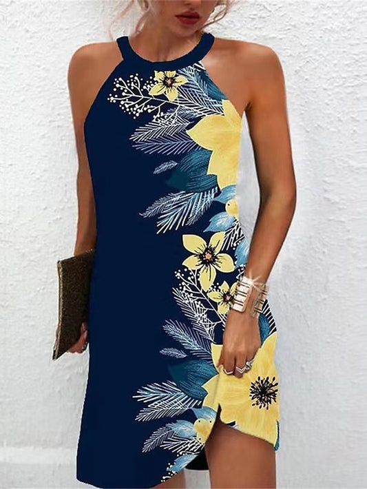 Women's Dress - Casual Dress Summer Dress Halter Neck Dress Floral Paisley Print Halter Mini Dress Active Fashion Outdoor Daily Sleeveless Regular Fit Yellow Royal Blue Blue Spring Summer S M L XL XXL