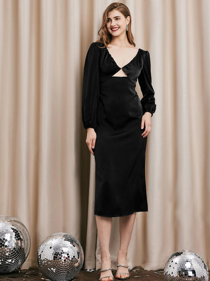 Lantern Sleeve Cut Out Midi Dress