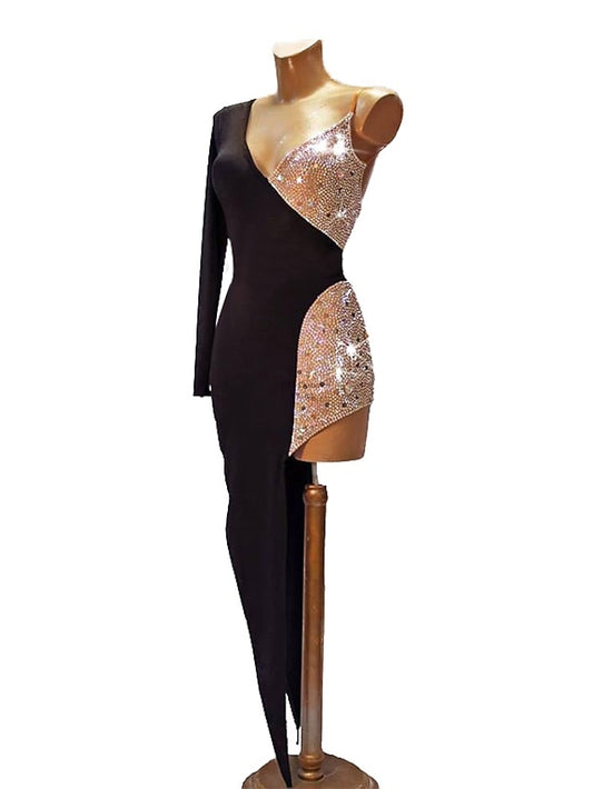 Latin Dance Dress Crystals Costumes/ Rhinestones Women's Training Performance Party Long Sleeve High Spandex/One Shoulder - LuckyFash™