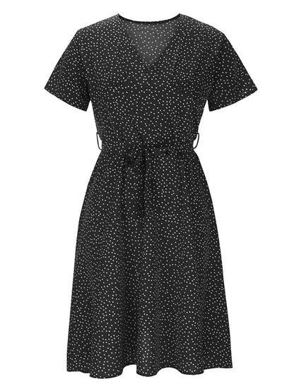 Women's Dress - Casual Dress Swing Dress Floral Dress Midi Dress Black Wine Red Short Sleeve Ditsy Floral Print Summer Spring V Neck Fashion Vacation Loose Fit 2023 S M L XL XXL 3XL