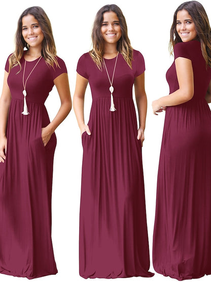 Women's Dress - T Shirt Dress Tee Dress Maxi long Dress Half Sleeve Solid Color Autumn / Fall Summer Round Neck Contemporary Casual Loose 2023 S M L XL XXL