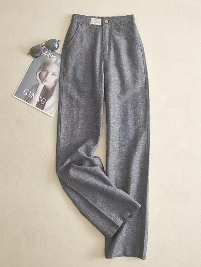 Women's Pants Trousers Cotton And Linen Plain Black White Fashion Full Length Casual Daily Spring &  Fall