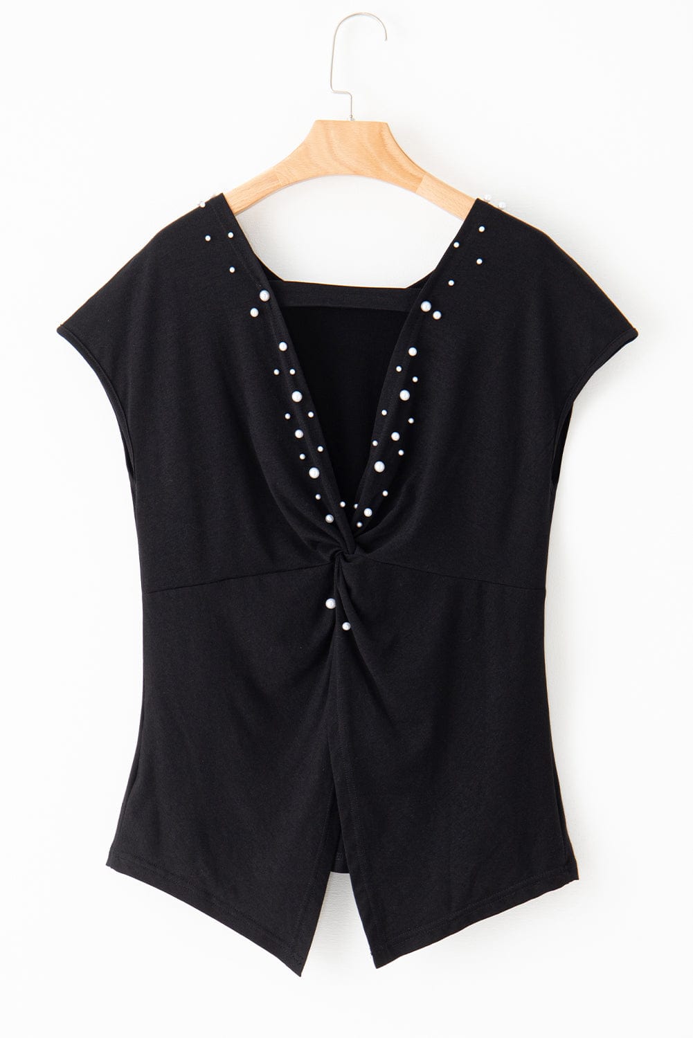 Midnight Pearls Twist Back Tee with Beaded Details