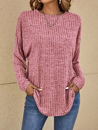 Women's Pullover Sweater Jumper Crew Neck Ribbed Knit Polyester Oversized Spring Fall Outdoor Valentine's Day Daily Stylish Casual Soft Long Sleeve Solid Color Black Pink Royal Blue S M L