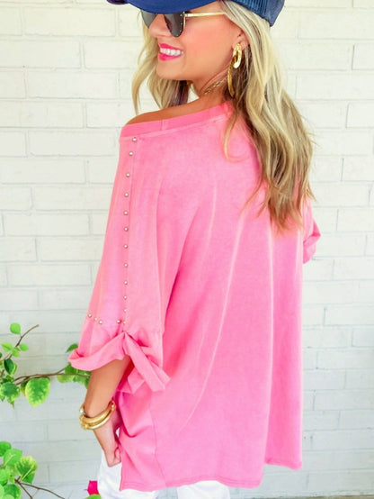 Mineral Wash Pink Rhinestone Studded Oversized Top