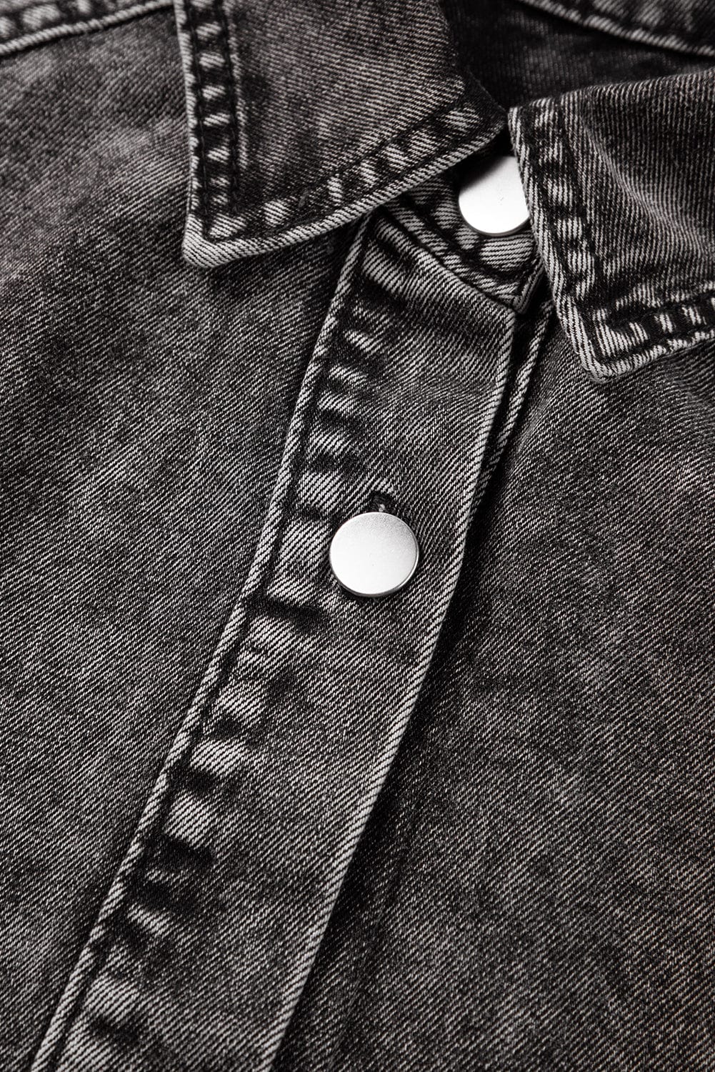 Mineral Washed Denim Ruffle Sleeve Shirt Dress