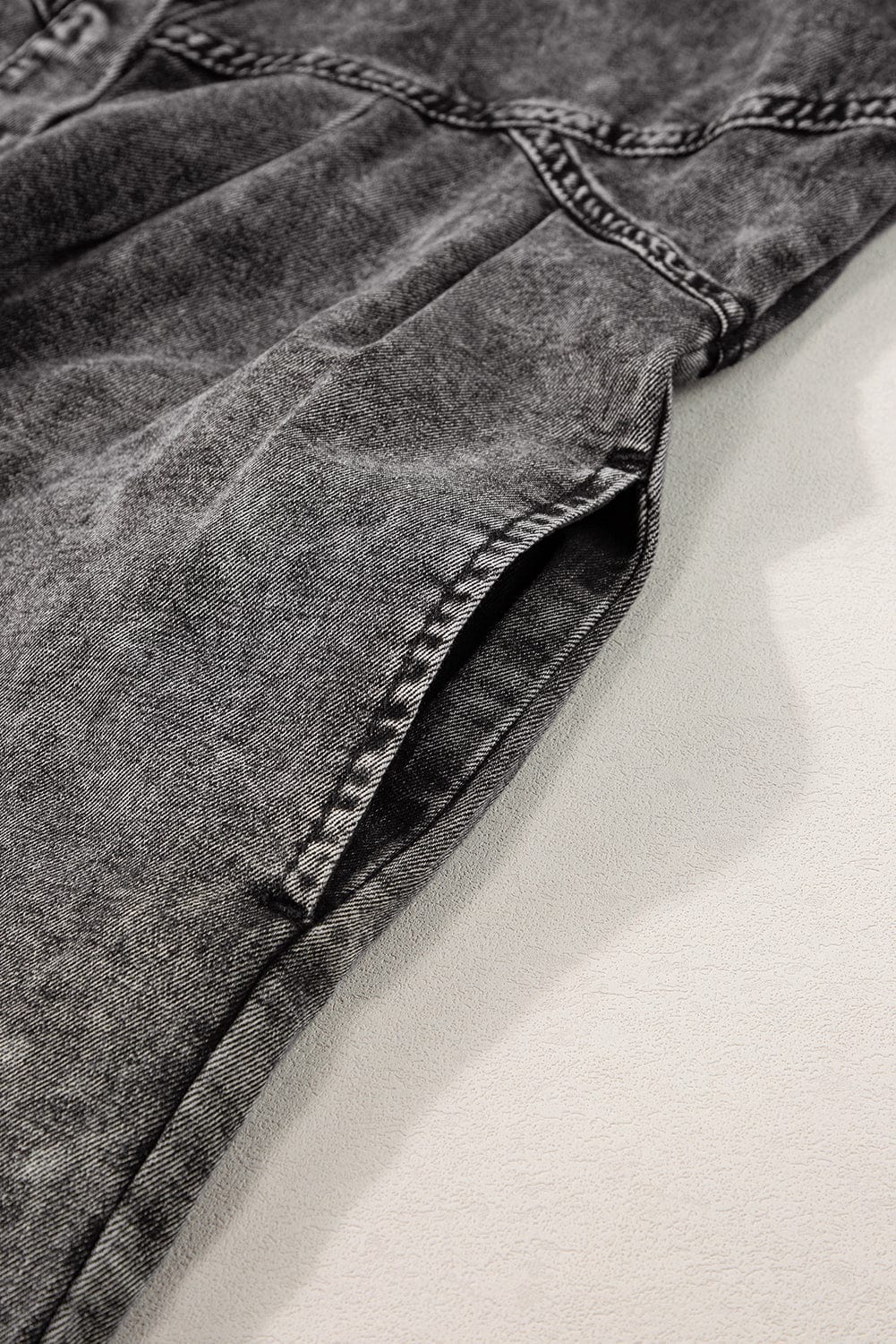 Mineral Washed Denim Ruffle Sleeve Shirt Dress