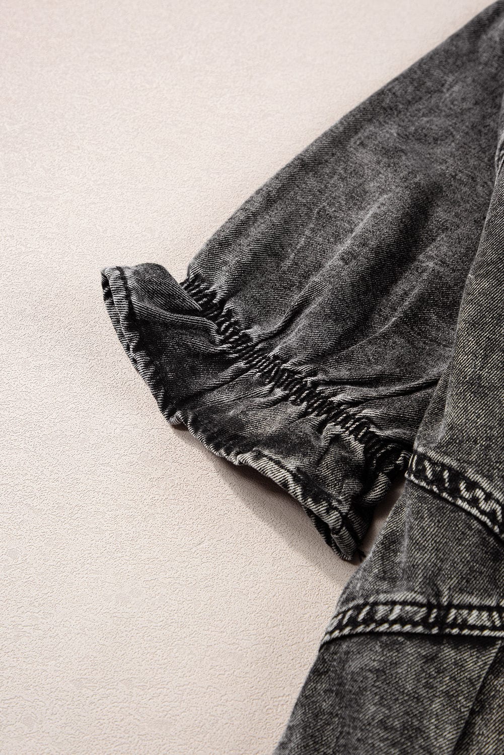 Mineral Washed Denim Ruffle Sleeve Shirt Dress