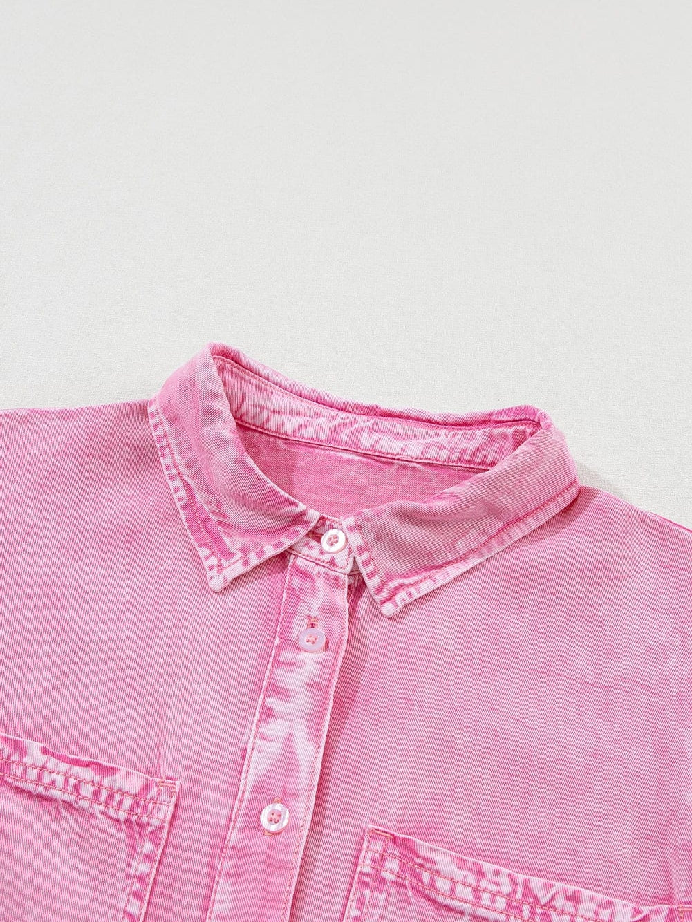 Mineral Washed Pink Chambray Dress with Ruffle Sleeves