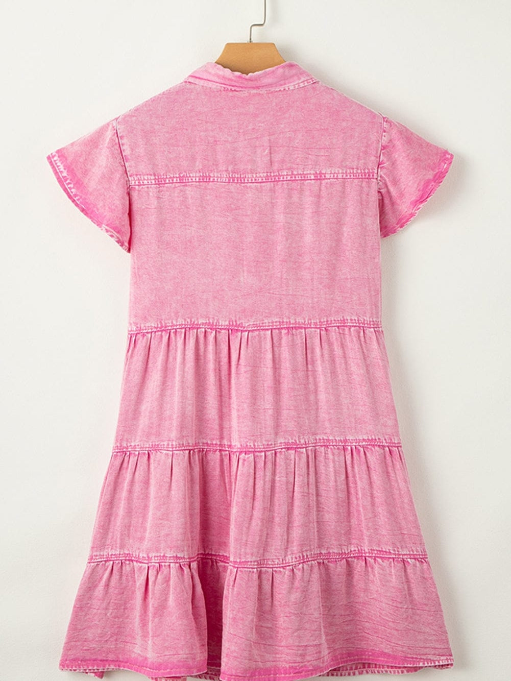 Mineral Washed Pink Chambray Dress with Ruffle Sleeves
