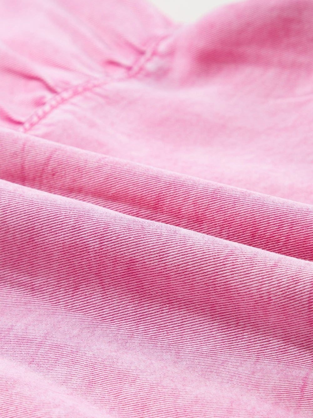 Mineral Washed Pink Chambray Dress with Ruffle Sleeves