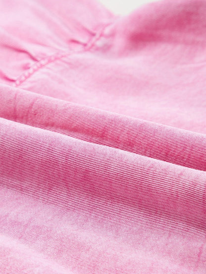 Mineral Washed Pink Chambray Dress with Ruffle Sleeves