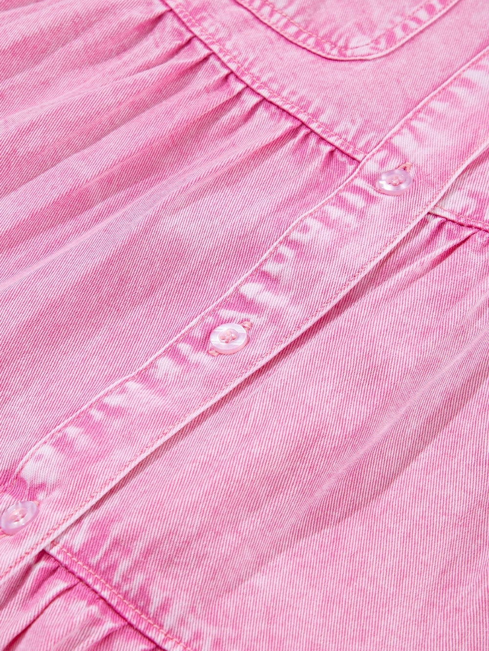 Mineral Washed Pink Chambray Dress with Ruffle Sleeves