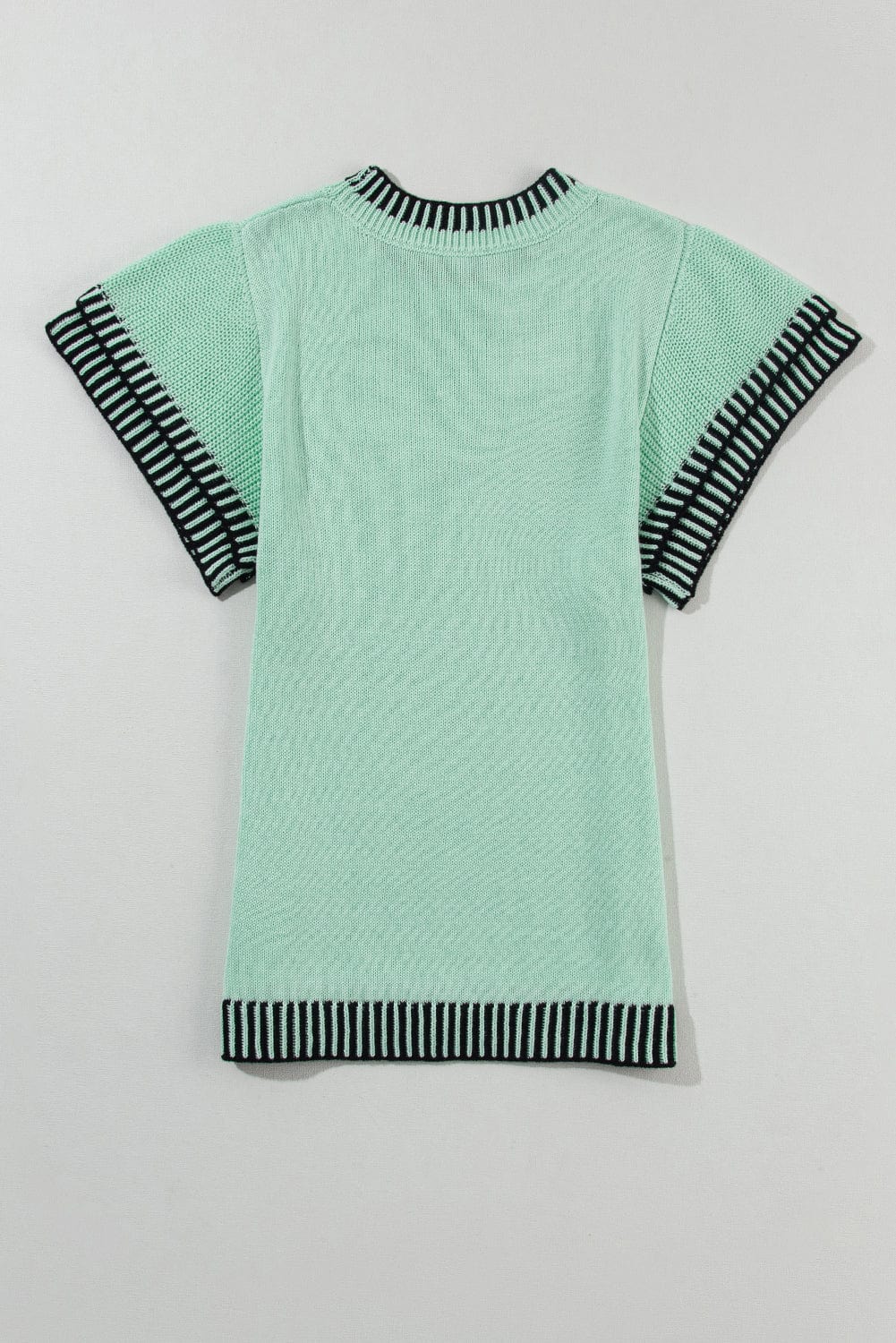 Mint Green Batwing Sleeve Knit Top with Contrast Trim