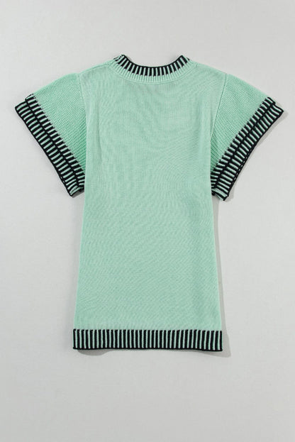 Mint Green Batwing Sleeve Knit Top with Contrast Trim