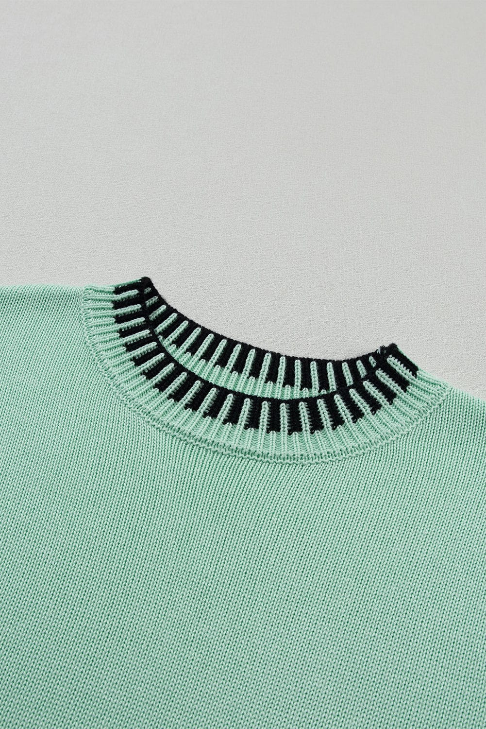 Mint Green Batwing Sleeve Knit Top with Contrast Trim