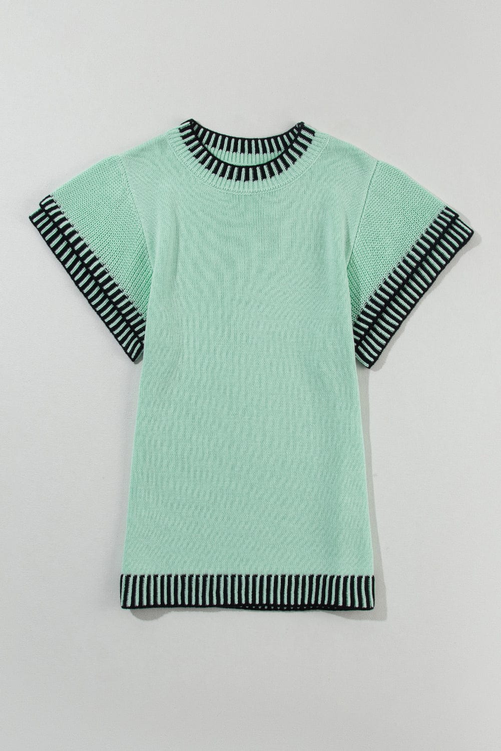 Mint Green Batwing Sleeve Knit Top with Contrast Trim