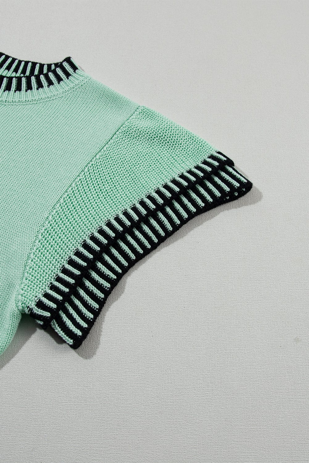 Mint Green Batwing Sleeve Knit Top with Contrast Trim