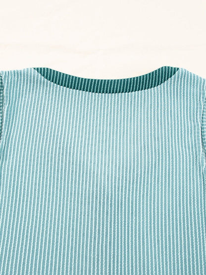 Mint Green Ribbed V-Neck Tank Top with Button Detail