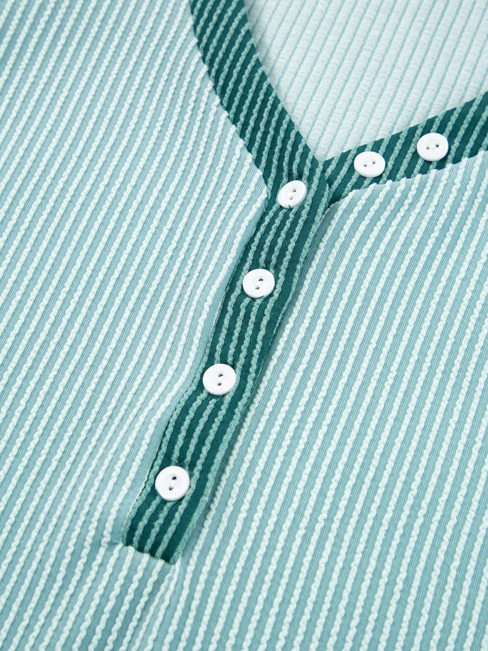 Mint Green Ribbed V-Neck Tank Top with Button Detail