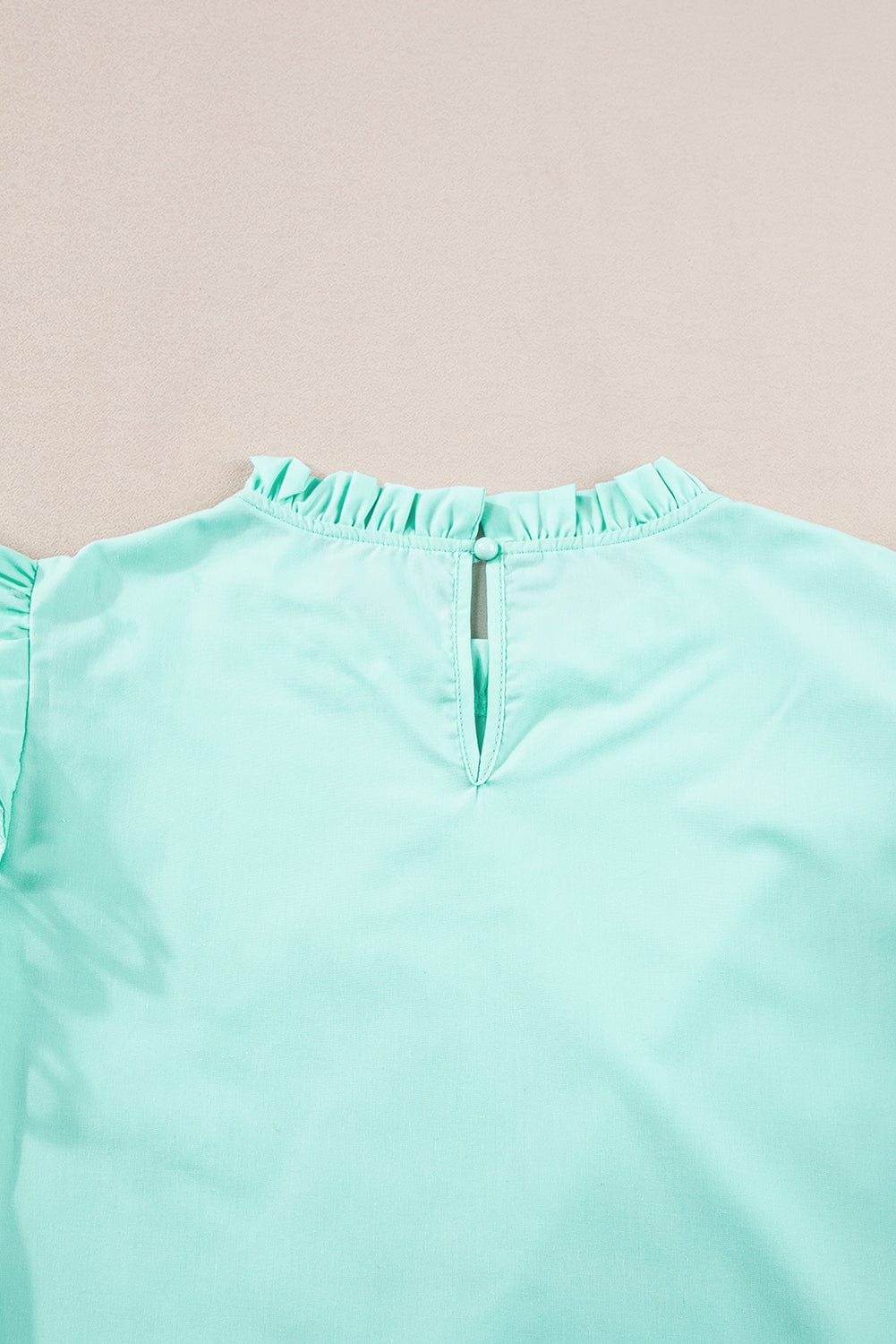 Mint Green Ric Rac Detailed Cap Sleeve Flounced Neckline Blouse