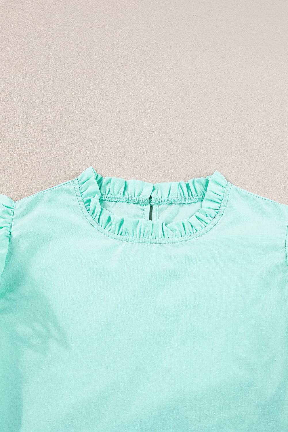 Mint Green Ric Rac Detailed Cap Sleeve Flounced Neckline Blouse