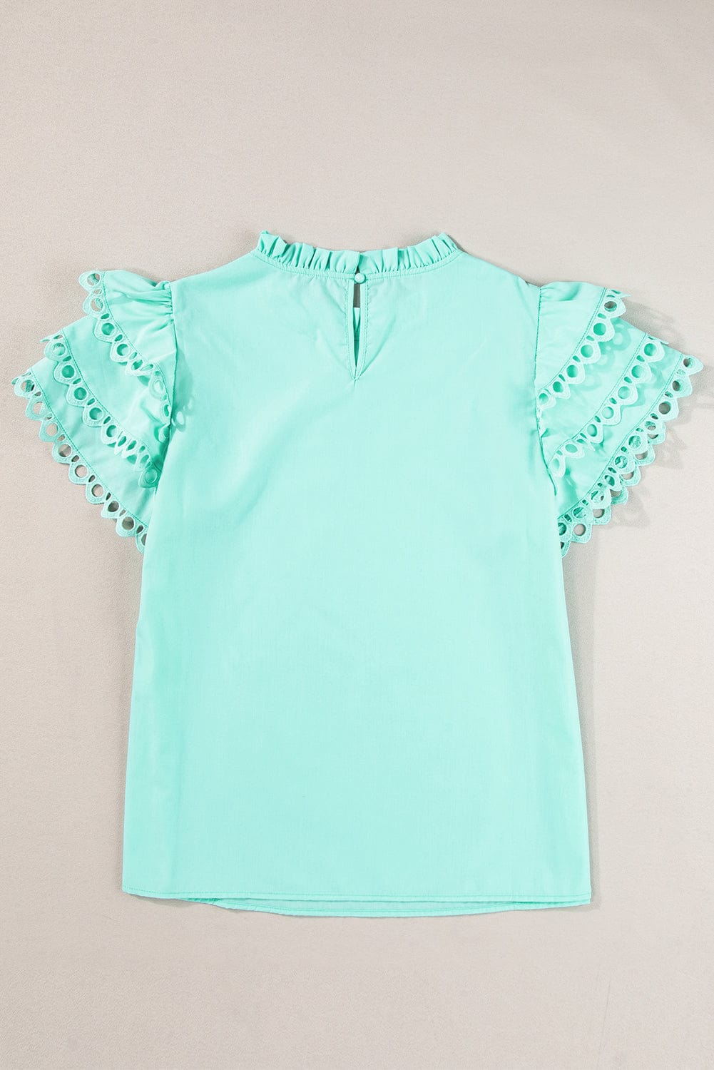Mint Green Ric Rac Detailed Cap Sleeve Flounced Neckline Blouse