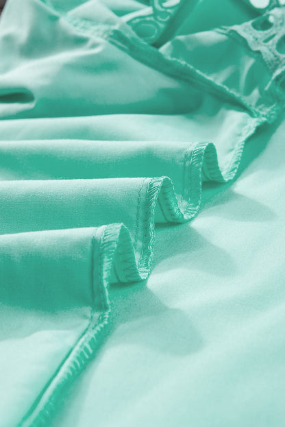 Mint Green Ric Rac Detailed Cap Sleeve Flounced Neckline Blouse