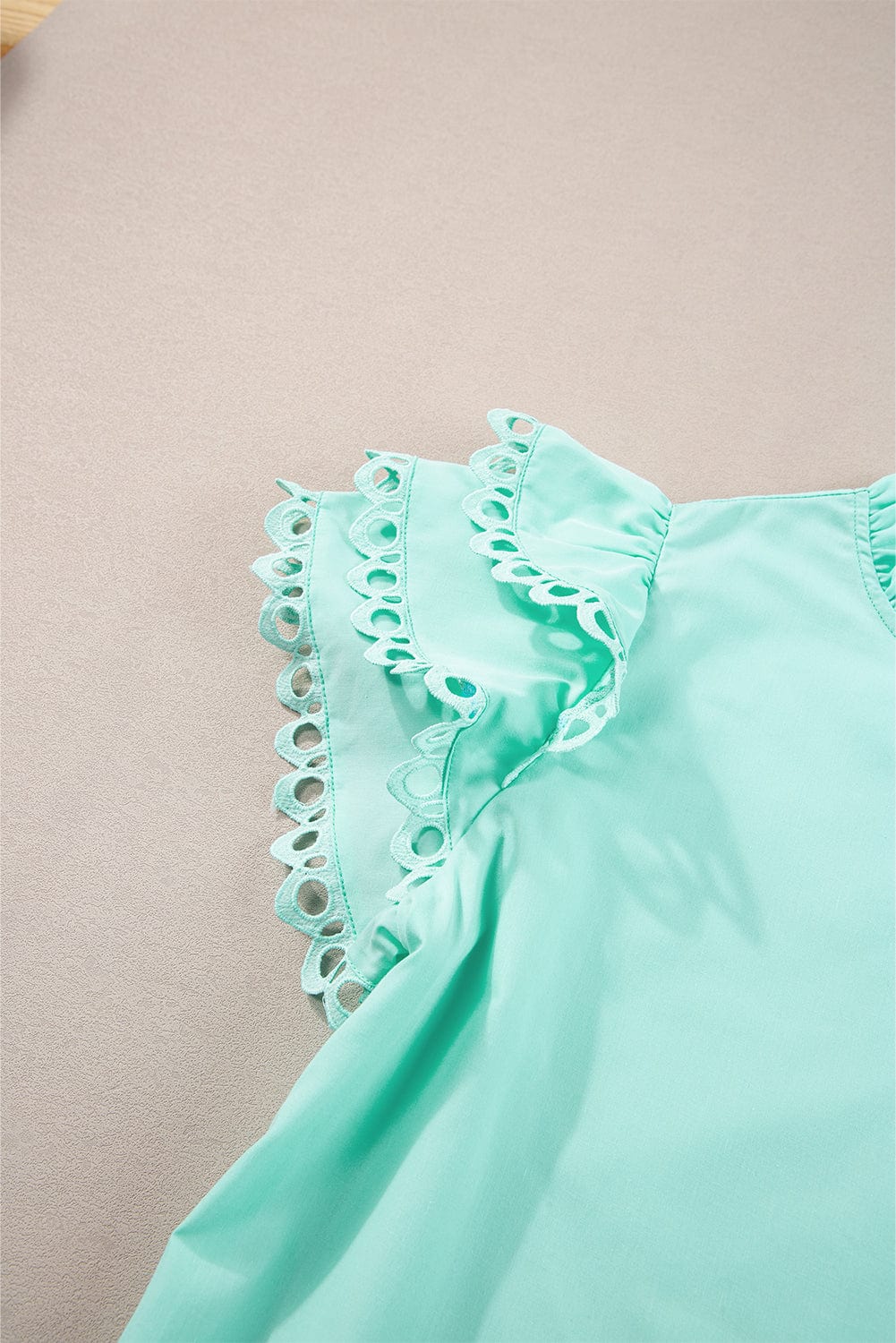 Mint Green Ric Rac Detailed Cap Sleeve Flounced Neckline Blouse