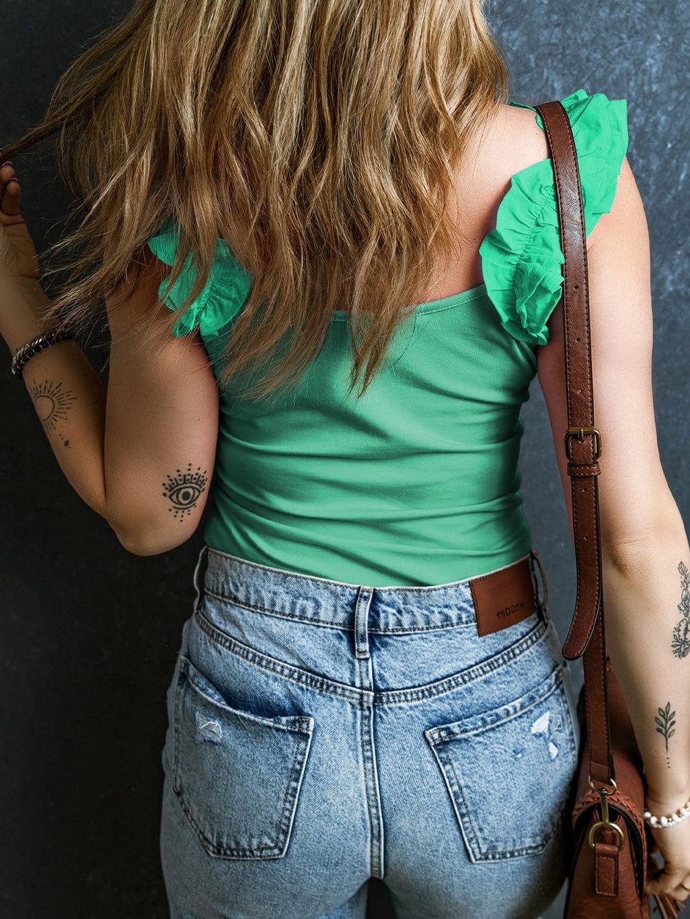 Mint Green Sleeveless Ruffled Tank Top with U Neckline