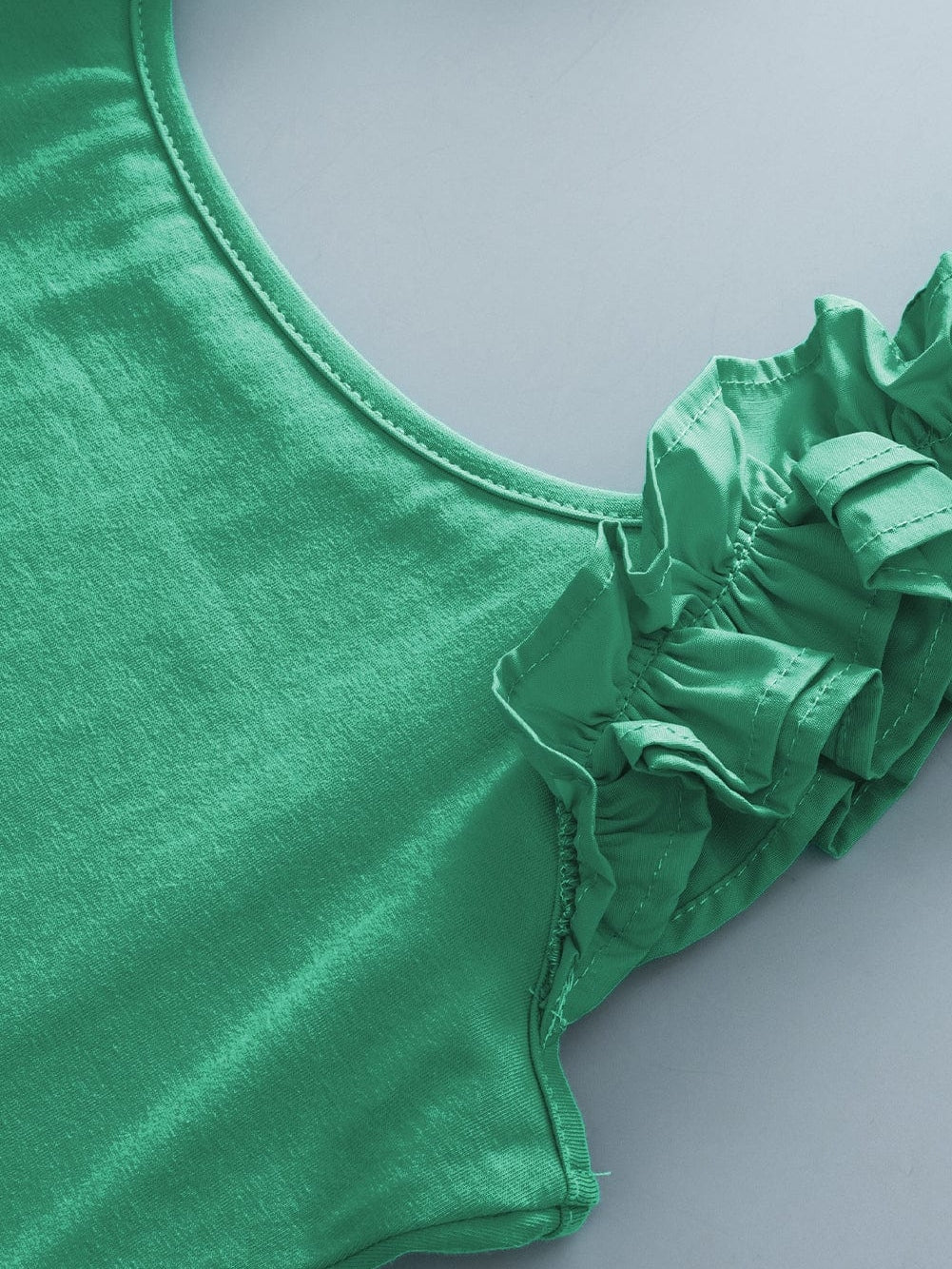 Mint Green Sleeveless Ruffled Tank Top with U Neckline