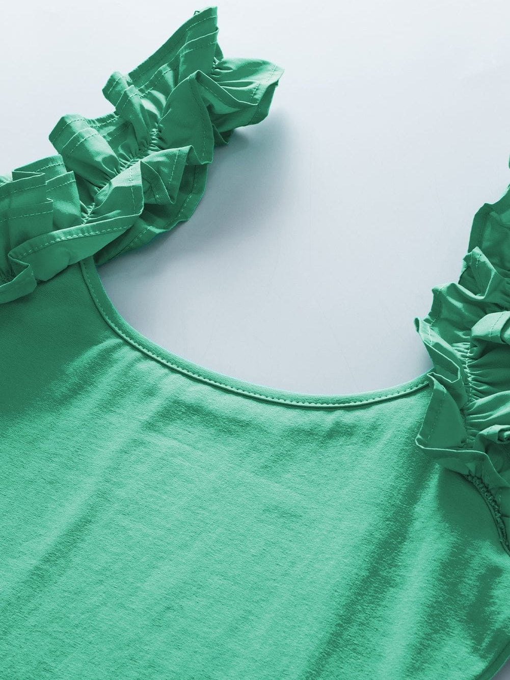 Mint Green Sleeveless Ruffled Tank Top with U Neckline