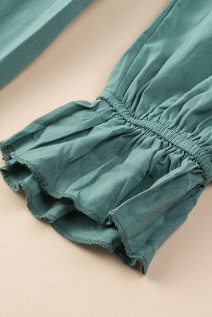 Mist Green Smocked Ruffle Sleeve A-Line Mini Dress