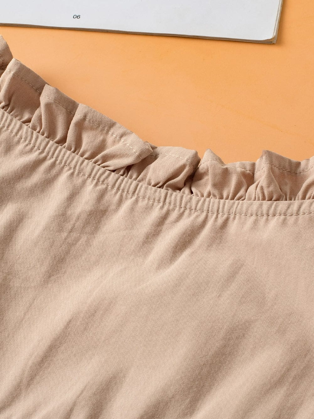 Misty Blue Colorblock V-Neck Blouse with Ruffled Sleeves