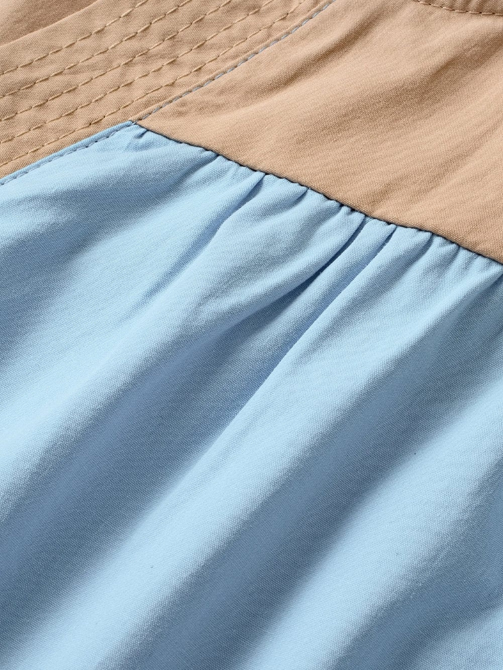 Misty Blue Colorblock V-Neck Blouse with Ruffled Sleeves