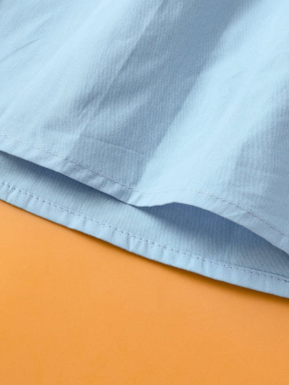 Misty Blue Colorblock V-Neck Blouse with Ruffled Sleeves