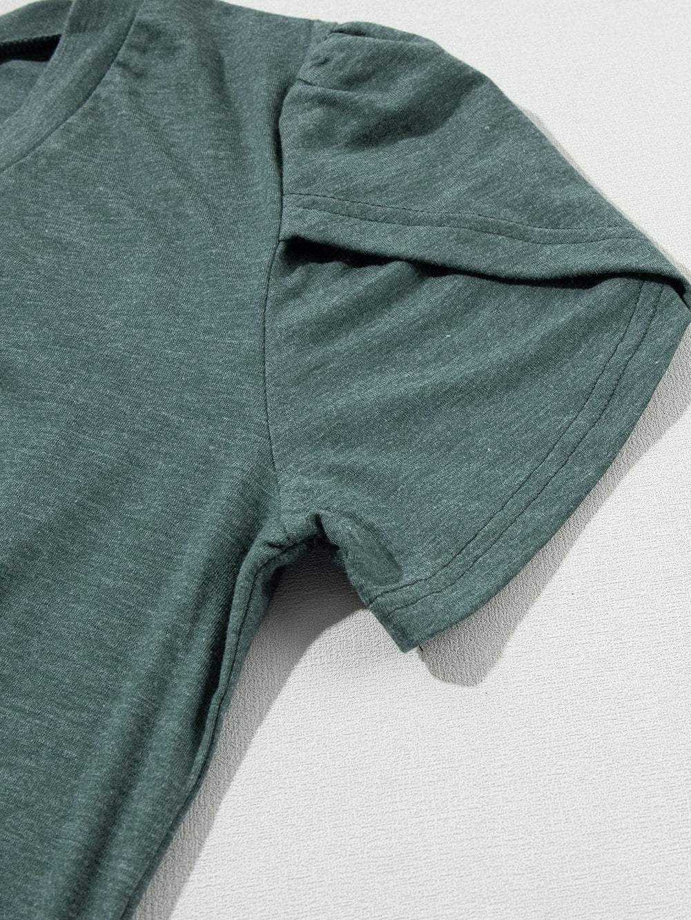 Misty Green Petal Sleeve V Neck Casual T-Shirt